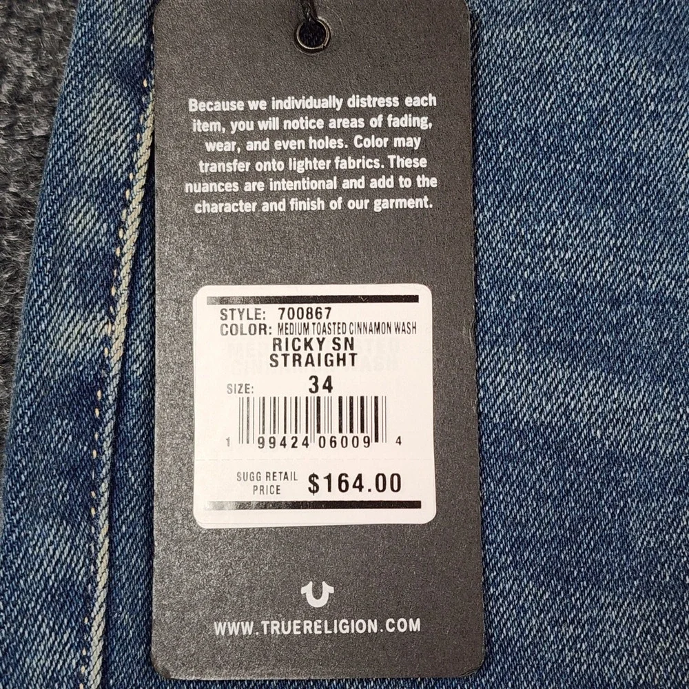True Religion Ricky Men Y2K Streetwear Relaxed Straight Skater Jeans 34x34 NWT